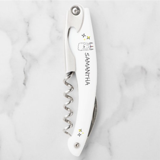 Monogram Cute Funny Unicorn Alpaca Llama Kurkentrekker (Voorkant)