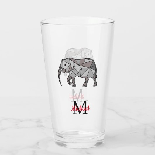 Monogram Cute Graphics Elephant, speciaal aangepas Glas (Achterkant)