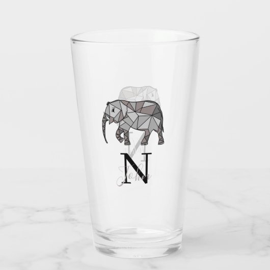 Monogram Cute Graphics Elephant, speciaal aangepas Glas (Achterkant)