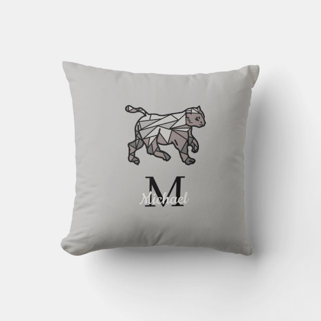 Monogram Cute Graphics Gepersonaliseerd zwart Cet Kussen (Voorkant)
