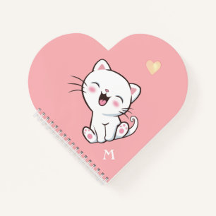 Monogram & Cute Kitty Kat op Licht Roze Notitieboe Notitieboek