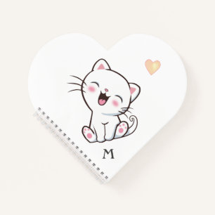 Monogram & Cute Kitty Kat op Wit Notitieboek