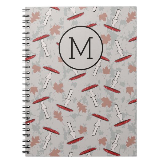 Monogram Cute Mushroom Fungi Pattern Notitieboek (Voorkant)