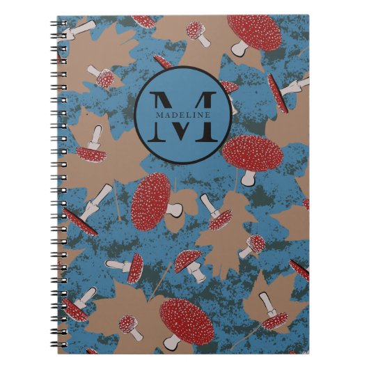 Monogram Cute Mushroom Fungi Pattern Notitieboek (Voorkant)