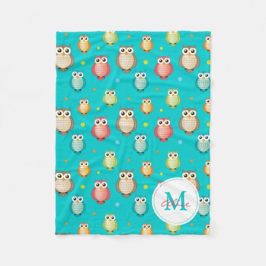 Monogram Cute Owls Pattern Blanket Fleece Deken (Voorkant)