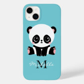 Monogram Cute Panda Aangepast gebubbel Blauw Case-Mate iPhone Case (Achterkant)