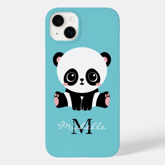 Monogram Cute Panda Aangepast gebubbel Blauw Case-Mate iPhone Case (Achterkant)