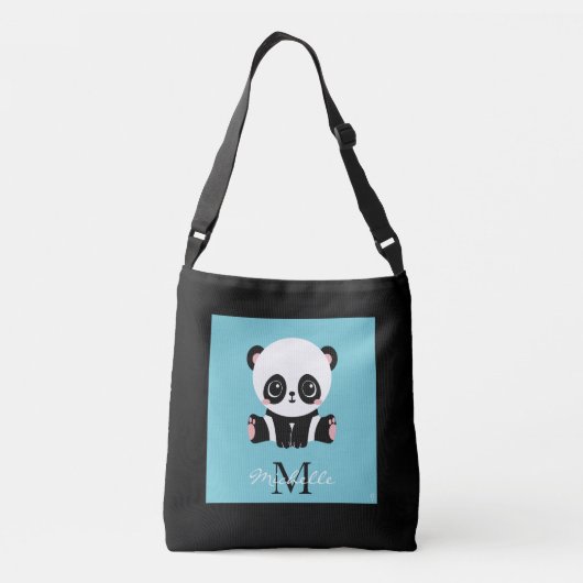 Monogram Cute Panda Aangepast gebubbel Blauw Crossbody Tas (Achterkant)