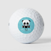 Monogram Cute Panda Aangepast gebubbel Blauw Golfballen (Voorkant)