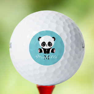Monogram Cute Panda Aangepast gebubbel Blauw Golfballen