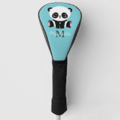 Monogram Cute Panda Aangepast gebubbel Blauw Golfheadcover (Voorkant)
