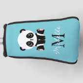 Monogram Cute Panda Aangepast gebubbel Blauw Golfheadcover (Voorkant)