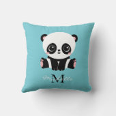 Monogram Cute Panda Aangepast gebubbel Blauw Kussen (Achterkant)