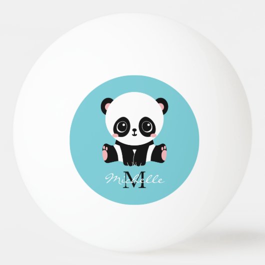 Monogram Cute Panda Aangepast gebubbel Blauw Pingpongballen (Voorkant)