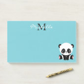 Monogram Cute Panda Aangepast gebubbel Blauw Post-it® Notes (Op bureau)