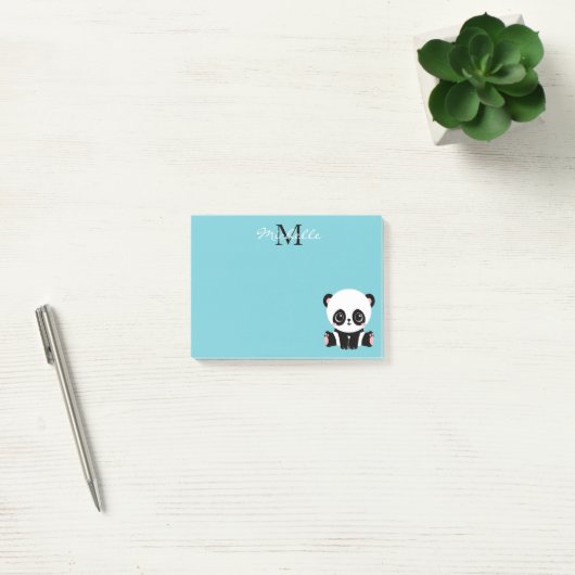 Monogram Cute Panda Aangepast gebubbel Blauw Post-it® Notes (Kantoor)