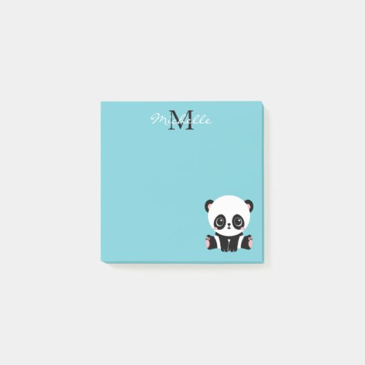 Monogram Cute Panda Aangepast gebubbel Blauw Post-it® Notes (Voorkant)