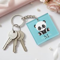 Monogram Cute Panda Aangepast gebubbel Blauw