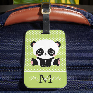 Monogram Cute Panda Beer Gepersonaliseerde Polka D Bagagelabel