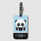 Monogram Cute Panda Beer Gepersonaliseerde Polka D Bagagelabel (Voorkant (verticaal))