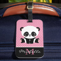 Monogram Cute Panda Beer Gepersonaliseerde Polka D