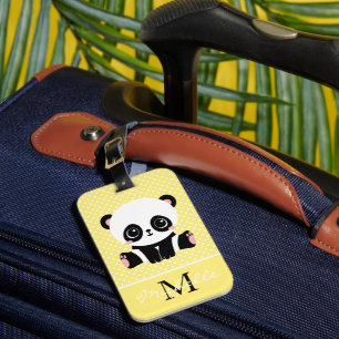 Monogram Cute Panda Beer Gepersonaliseerde Polka D Bagagelabel