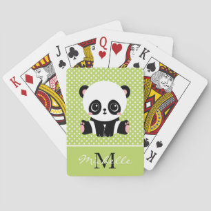 Monogram Cute Panda Beer Gepersonaliseerde Polka D Pokerkaarten