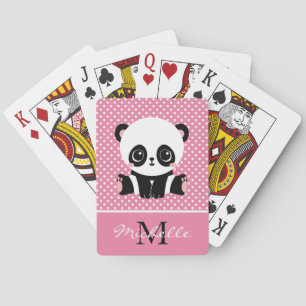 Monogram Cute Panda Beer Gepersonaliseerde Polka D Pokerkaarten