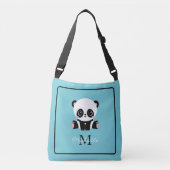 Monogram Cute Panda Blue Persoonlijke naam Crossbody Tas (Voorkant)