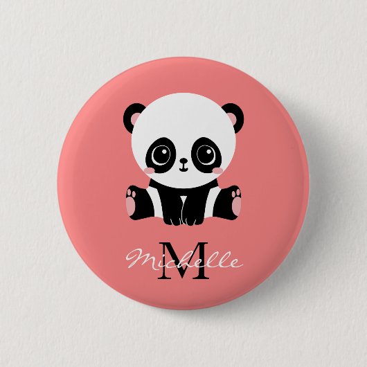 Monogram Cute Panda Gepersonaliseerd Roze Ronde Button 5,7 Cm (Voorkant)