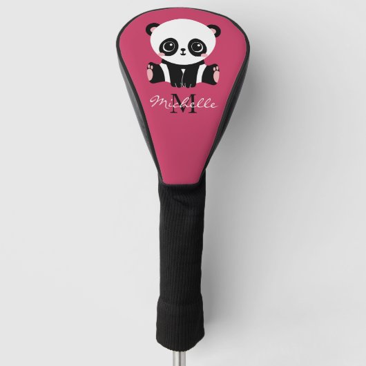 Monogram Cute Panda Persoonlijke naam Paars Golfheadcover (Voorkant)