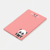 Monogram Cute Panda Roze Gepersonaliseerde Naam Post-it® Notes (Schuin)