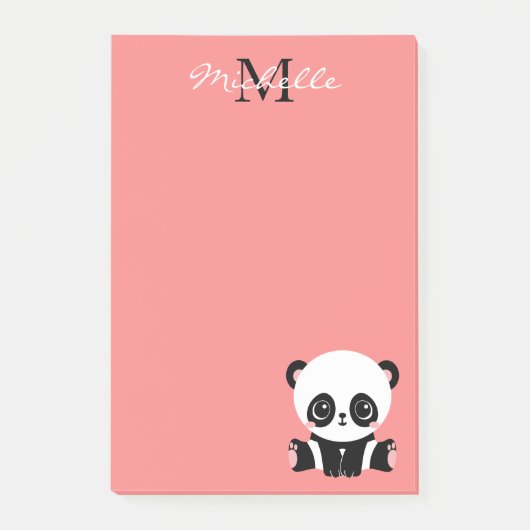 Monogram Cute Panda Roze Gepersonaliseerde Naam Post-it® Notes (Voorkant)