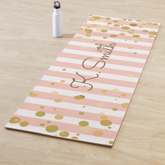 Monogram Cute Pink and White Stripes Confetti Yogamat (In situ)