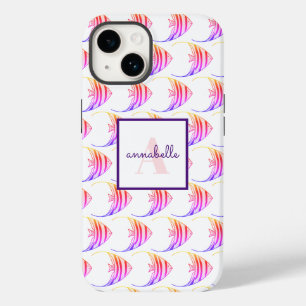 Monogram Cute Pink Fish Patroon Case-Mate iPhone 14 Hoesje