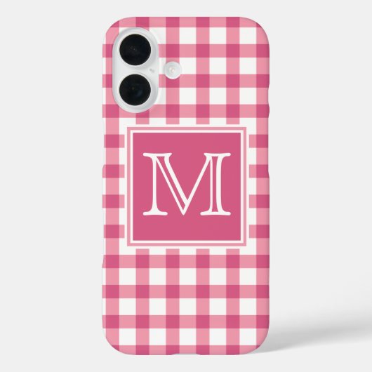Monogram | Cute Pink Gingham Pset Checker Case-Mate iPhone Case (Achterkant)