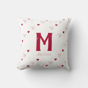 Monogram Cute Red Heart Pattern Naam Kussen