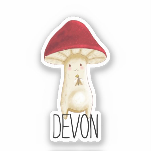 Monogram Cute Red Mushroom - Naam toevoegen Sticker (Voorkant)