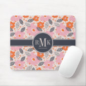 Monogram | Cute Retro Floral Pattern Muismat (Met muis)