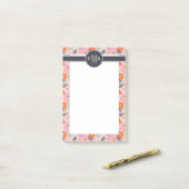 Monogram | Cute Retro Floral Pattern Post-it® Notes (Op bureau)