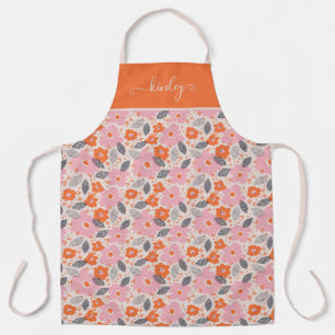 Monogram Cute Retro Floral Pattern Schort