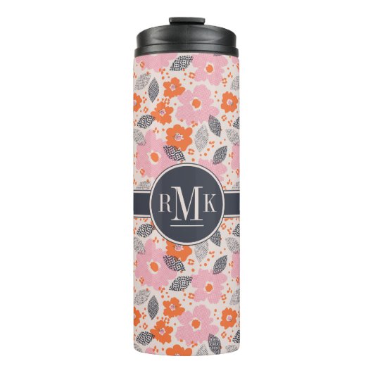 Monogram | Cute Retro Floral Pattern Thermosbeker (Voorkant)