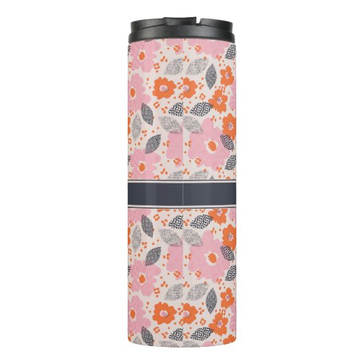Monogram | Cute Retro Floral Pattern Thermosbeker (Achterkant)