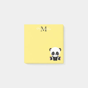 Monogram Cute Sitting Panda Gepersonaliseerd Geel Post-it® Notes