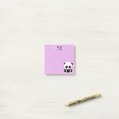 Monogram Cute Sitting Panda Gepersonaliseerd Paars Post-it® Notes (Op bureau)