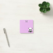 Monogram Cute Sitting Panda Gepersonaliseerd Paars Post-it® Notes (Kantoor)