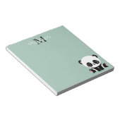 Monogram Cute Sitting Panda Personalized Sage Notitieblok (Schuin)