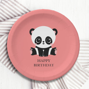 Monogram Cute Sitting Panda Personeelszalm Papieren Bordje