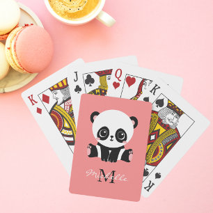 Monogram Cute Sitting Panda Personeelszalm Pokerkaarten
