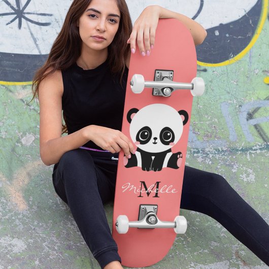 Monogram Cute Sitting Panda Personeelszalm Skateboard